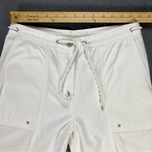 Lauren Ralph Lauren Cropped Pants Womens Sz 6 White Pocket Zip Drawstring Cargo - Picture 9 of 11